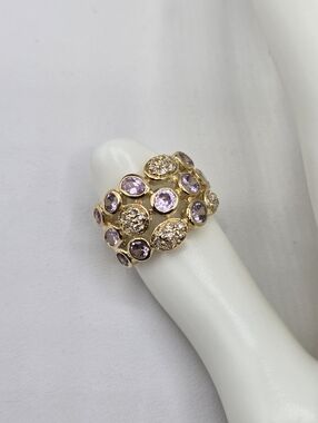 Swarovski Crystal Elements Gold Statement Ring Pink Size 7 Clear Wide Band